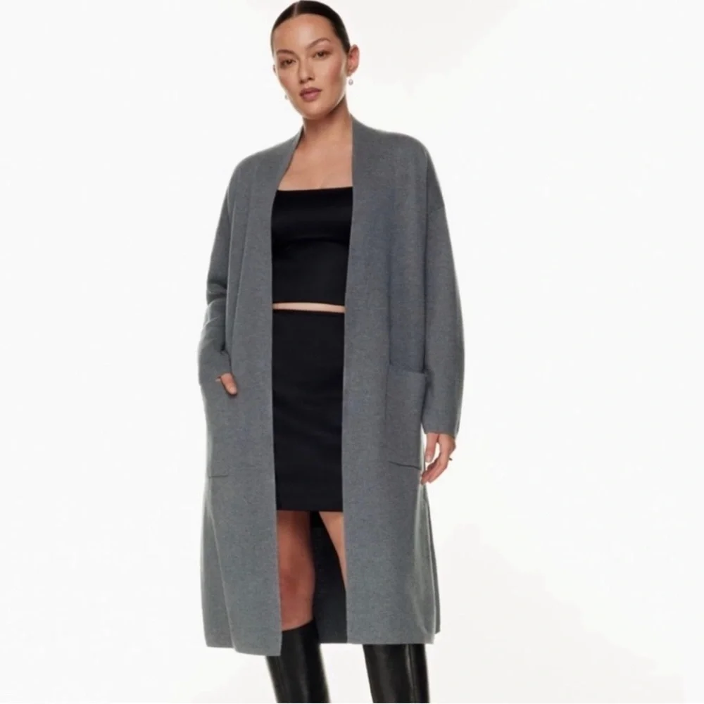 Aritzia Wilfred Wool Dark Gray Long Open Business Casual Cardigan/Sweater - Picture 4 of 9